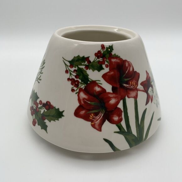 Candle Jar Ceramic Shade Topper Holly Berries Amaryllis Daphodils Winter Holiday - Picture 3 of 8